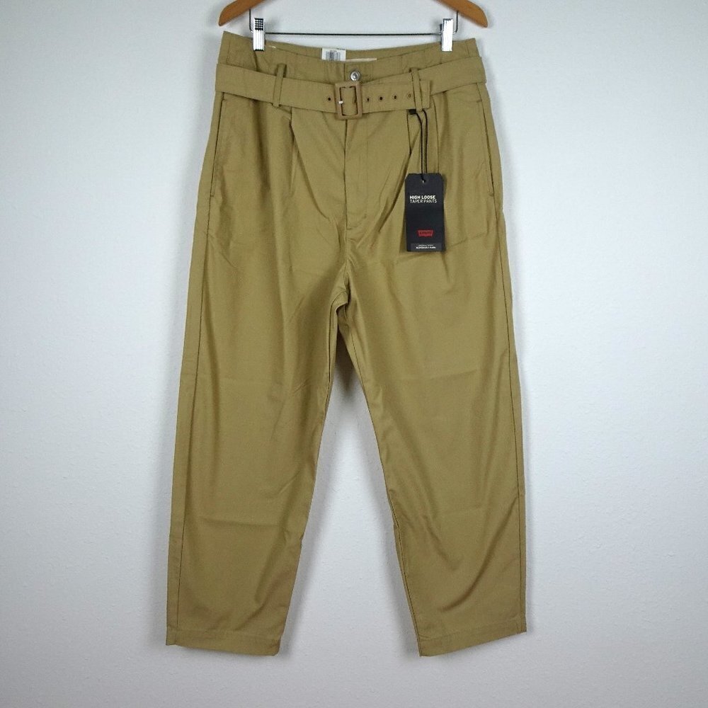 Levi's Wide Leg Pants Women's Size 32x28 Brown Twill Belted High Loose Taper - Picture 1 of 10